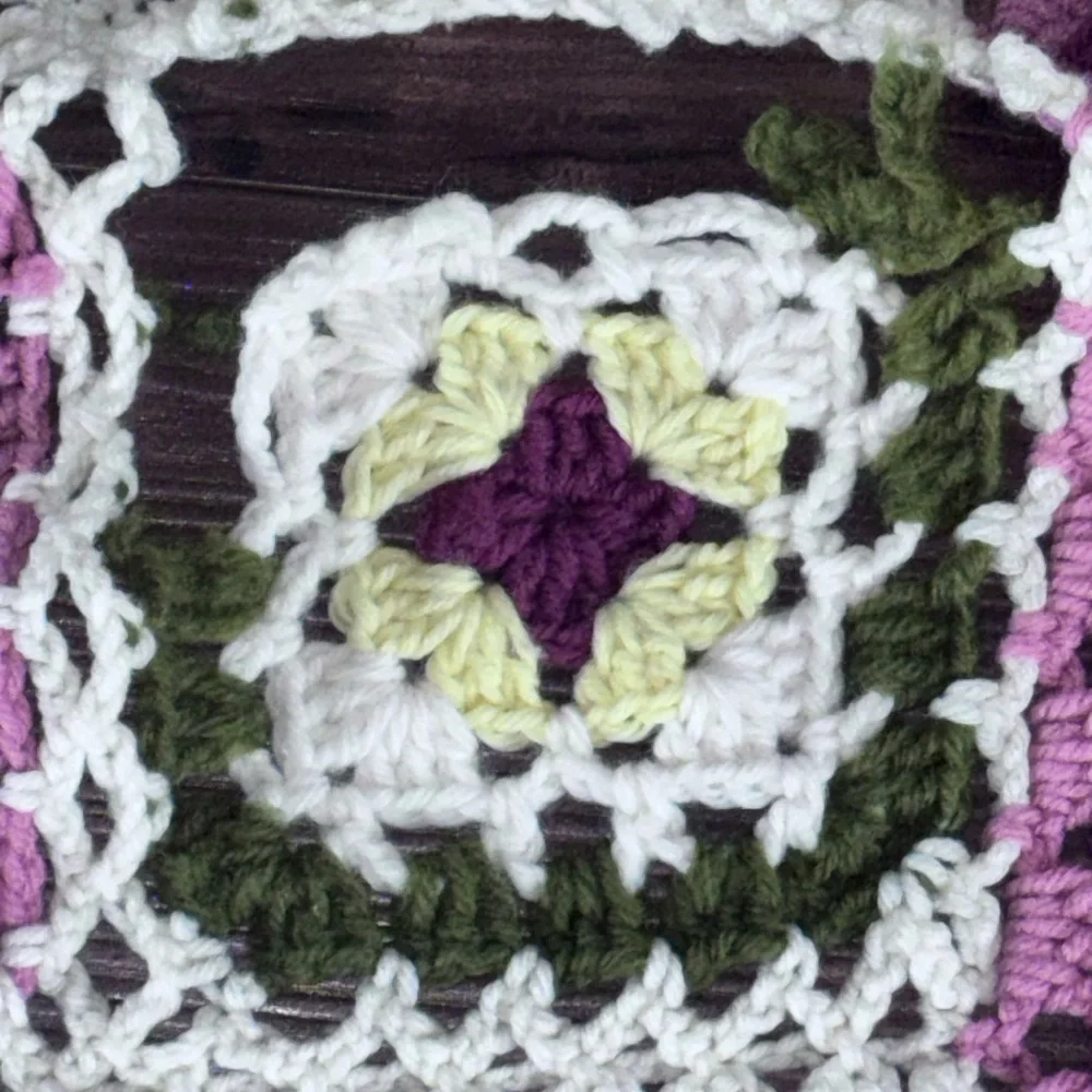 Afghan Blanket Throw Handmade Granny Squares Colorful Hand Crocheted 75 X 50”